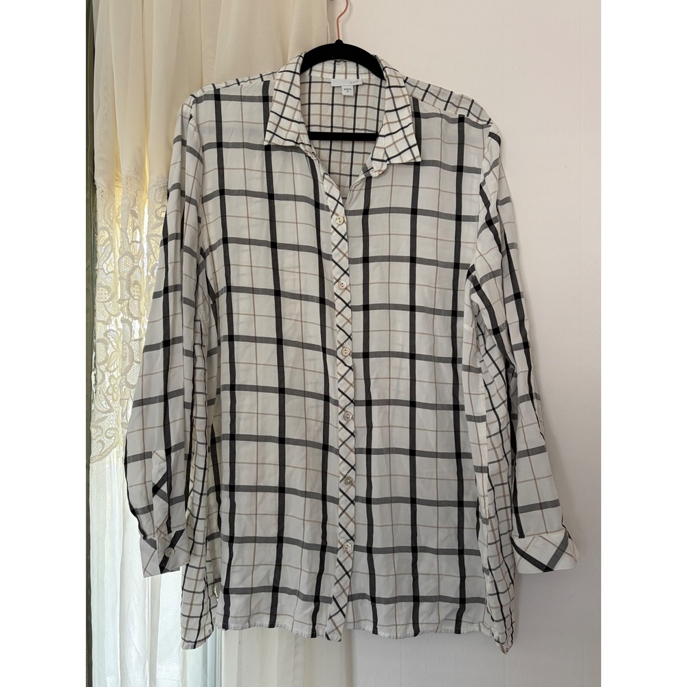 J. Jill Button Down Shirt Womens XL Windowpane Plaid Rayon Long Sleeve Office